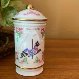 Lenox Carousel Cat Porcelain Cinnamon Jar with Gold Trim